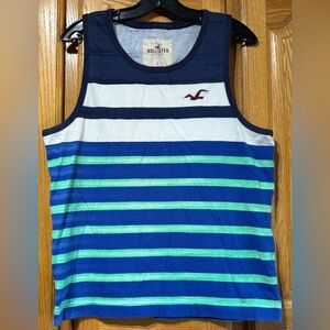 Vintage Y2K Hollister Striped Blue and Green Tank Top Men's Medium Fit